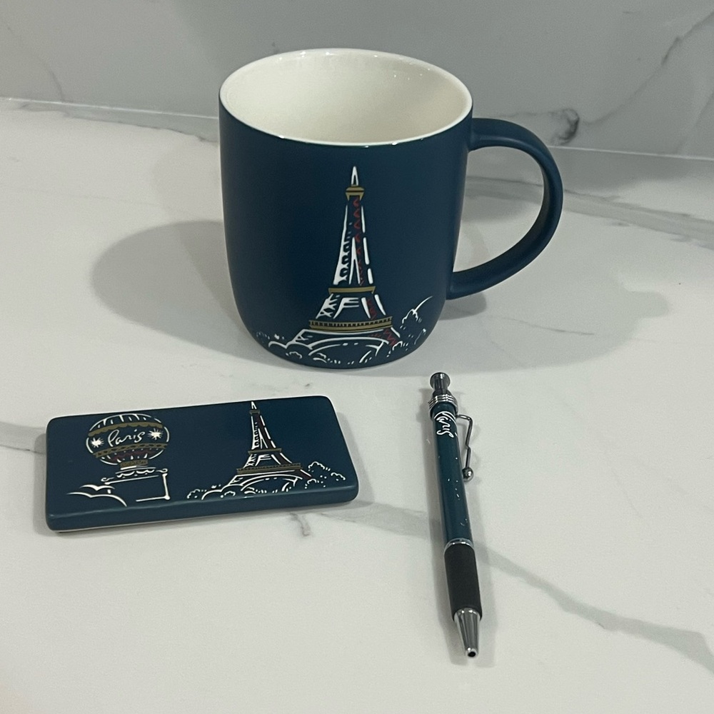Caesars Entertainment Paris ceramic Coffee Mug, coaster and pen (New)